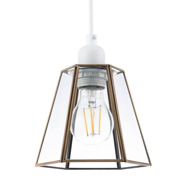 Happy Homewares Industrial Hexagonal Lantern Pendant Shade with Clear Glass Panels in Metallic Gold - image 1