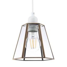 Happy Homewares Industrial Hexagonal Lantern Pendant Shade with Clear Glass Panels in Metallic Gold - thumbnail 1