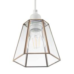 Happy Homewares Industrial Hexagonal Lantern Pendant Shade with Clear Glass Panels in Metallic Gold - thumbnail 4