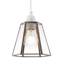 Happy Homewares Industrial Hexagonal Lantern Pendant Shade with Clear Glass Panels in Metallic Gold - thumbnail 2