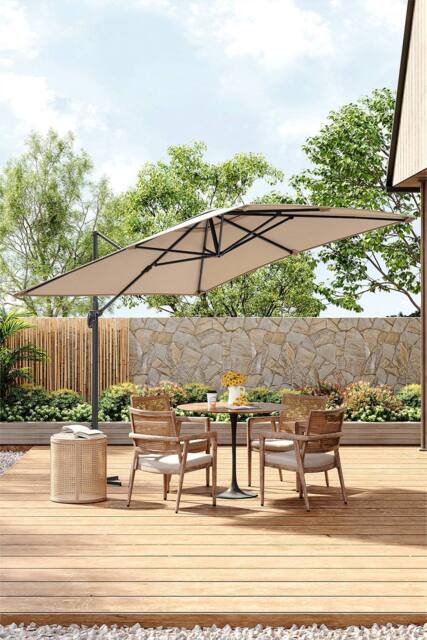 Living and Home 3m x 3m Square Cantilever Garden Parasol in Taupe - image 1
