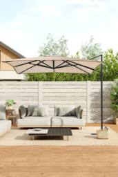 Living and Home 3m x 3m Square Cantilever Garden Parasol in Taupe - thumbnail 2