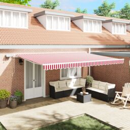 Berkfield Home Manual Retractable Awning with LED Red & White Stripe 500x300 cm