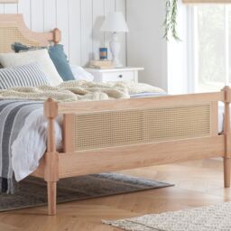 Birlea Rattan Bed Frame Rhodes Oak 4FT6 135cm Bedstead in Beige - Size: King - thumbnail 4