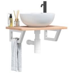 Berkfield Home Basin Shelf Wall Mounted Steel & Solid Wood Oak in Light Tan - thumbnail 2