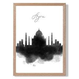ARTZE Agra Watercolour Skyline City Framed Print SIZE: A2 with Oak Frame in Black - Size: A4 - thumbnail 1