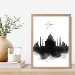 ARTZE Agra Watercolour Skyline City Framed Print SIZE: A2 with Oak Frame in Black - Size: A4 - thumbnail 2