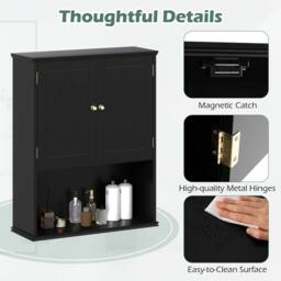 Costway Wooden Bathroom Wall Cabinet 2-Door Wall Mounted Medicine Cabinet in Black - thumbnail 5