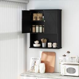 Costway Wooden Bathroom Wall Cabinet 2-Door Wall Mounted Medicine Cabinet in Black - thumbnail 6