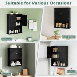 Costway Wooden Bathroom Wall Cabinet 2-Door Wall Mounted Medicine Cabinet in Black - thumbnail 8