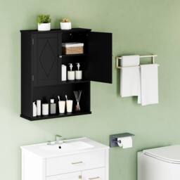 Costway Wooden Bathroom Wall Cabinet 2-Door Wall Mounted Medicine Cabinet in Black