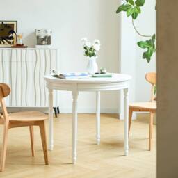 Nordlys Round Wood Dining Table for 4 People in White - thumbnail 8
