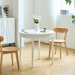 Nordlys Round Wood Dining Table for 4 People in White - thumbnail 2