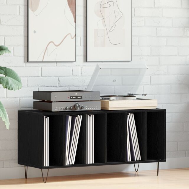 Berkfield Home Record Cabinet Black Oak 100x38x48 cm Engineered Wood - Size: 100 x 38 x 48 cm - image 1