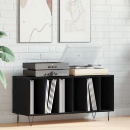 Berkfield Home Record Cabinet Black Oak 100x38x48 cm Engineered Wood - Size: 100 x 38 x 48 cm