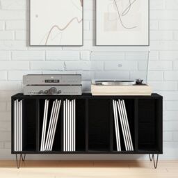 Berkfield Home Record Cabinet Black Oak 100x38x48 cm Engineered Wood - Size: 100 x 38 x 48 cm - thumbnail 3