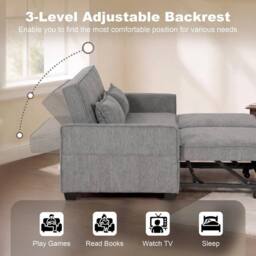 FORGEVIO 2 Seater Sofa Bed, 4-in-1 Convertible Pull Out Sleeper Sofa in Grey - Size: 0.6m2 - thumbnail 4