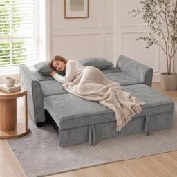FORGEVIO 2 Seater Sofa Bed, 4-in-1 Convertible Pull Out Sleeper Sofa in Grey - Size: 0.6m2 - thumbnail 5