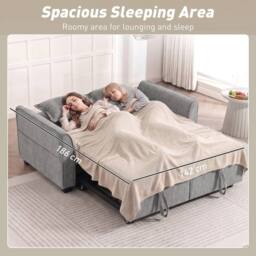 FORGEVIO 2 Seater Sofa Bed, 4-in-1 Convertible Pull Out Sleeper Sofa in Grey - Size: 0.6m2 - thumbnail 3