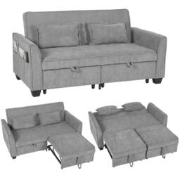 FORGEVIO 2 Seater Sofa Bed, 4-in-1 Convertible Pull Out Sleeper Sofa in Grey - Size: 0.6m2