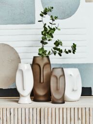 Orsina Handcrafted Stoneware Face Large Vase, Modern Free Standing Vase, Contemporary Flower Vase, Stoneware Vase in White - thumbnail 4