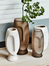 Orsina Handcrafted Stoneware Face Large Vase, Modern Free Standing Vase, Contemporary Flower Vase, Stoneware Vase in White - thumbnail 3