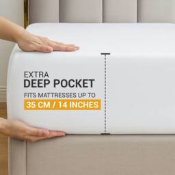 Pamposh 35cm Extra Deep Cotton Sateen Fitted Sheet - Soft & Smooth in White - Size: Standard Pillow Case - thumbnail 4