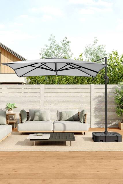 Living and Home Large Square Canopy Rotating Outdoor Cantilever Parasol with Plastic Base in Light Grey - image 1
