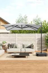 Living and Home Large Square Canopy Rotating Outdoor Cantilever Parasol with Plastic Base in Light Grey - thumbnail 1