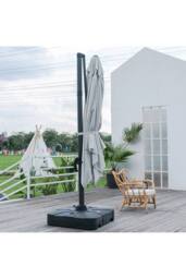 Living and Home Large Square Canopy Rotating Outdoor Cantilever Parasol with Plastic Base in Light Grey - thumbnail 3