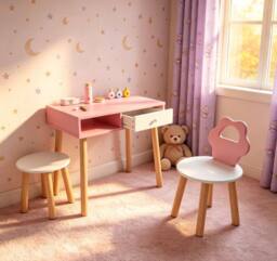 CASART Kids Makeup & Manicure Set Pretend Nail Salon Playset w/Chair & Stool in Pink - thumbnail 3