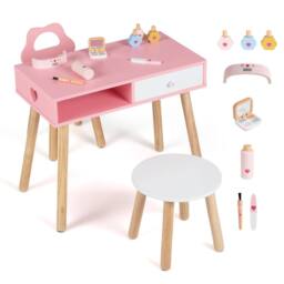 CASART Kids Makeup & Manicure Set Pretend Nail Salon Playset w/Chair & Stool in Pink