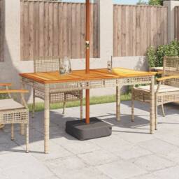 Berkfield Home Garden Table Beige 140x80x75 cm Poly Rattan Acacia Wood - Size: 140 x 80 x 75 cm - thumbnail 1