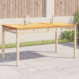Berkfield Home Garden Table Beige 140x80x75 cm Poly Rattan Acacia Wood - Size: 140 x 80 x 75 cm - thumbnail 2