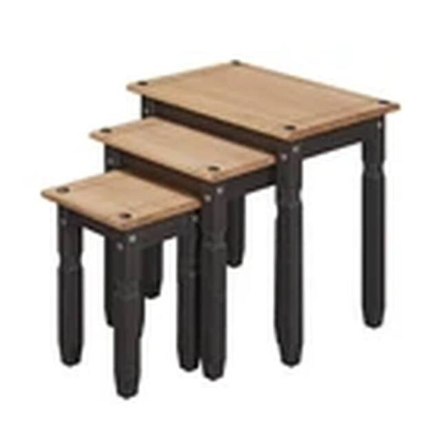EONLION Charcoal Black Mexican Pine 3 Piece Nest of Tables in Brown - image 1