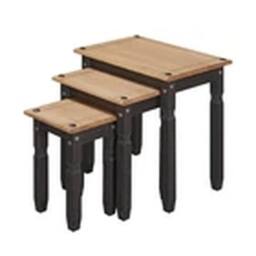 EONLION Charcoal Black Mexican Pine 3 Piece Nest of Tables in Brown - thumbnail 1