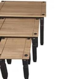 EONLION Charcoal Black Mexican Pine 3 Piece Nest of Tables in Brown - thumbnail 4