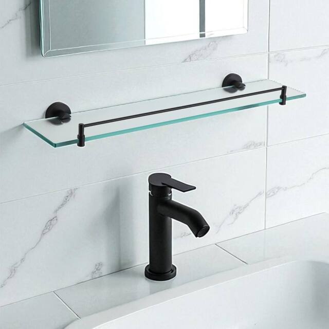 Showerdrape Modernity 500mm Black Stainless Steel Wall Mounted Frosted Glass Vanity Shelf - image 1