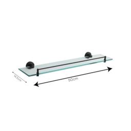 Showerdrape Modernity 500mm Black Stainless Steel Wall Mounted Frosted Glass Vanity Shelf - thumbnail 2