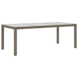 Berkfield Home Garden Table Grey 190x90x75 cm Tempered Glass & Poly Rattan - Size: 190 x 90 x 75 cm - thumbnail 2