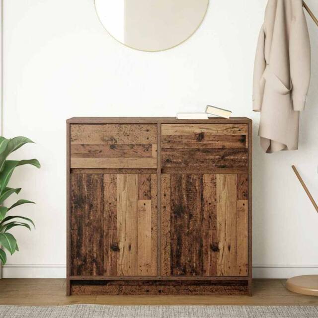 Berkfield Home Sideboard with Drawer Old Wood 80x34x76 cm Engineered Wood in Brown - Size: 80 x 34 x 76 cm - image 1
