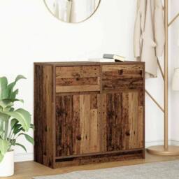 Berkfield Home Sideboard with Drawer Old Wood 80x34x76 cm Engineered Wood in Brown - Size: 80 x 34 x 76 cm - thumbnail 2