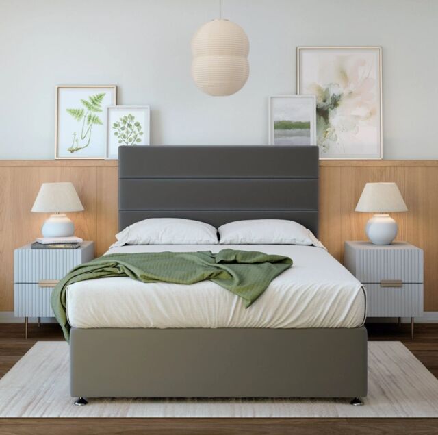 Bedmaster Plush Velvet 4 Drawer Divan Base & Lined Headboard in Grey - Size: Small Double - image 1