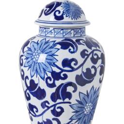 Wyld and Coco White and Blue Porcelain Lidded Ginger Jar Vase - thumbnail 2