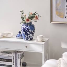 Wyld and Coco White and Blue Porcelain Lidded Ginger Jar Vase - thumbnail 1