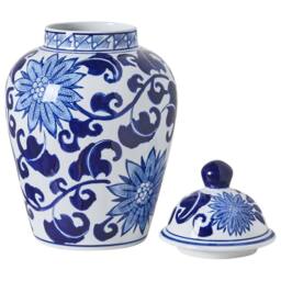 Wyld and Coco White and Blue Porcelain Lidded Ginger Jar Vase - thumbnail 3