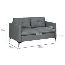HOMCOM 133cm 2 Seater Sofa for Living Room Loveseat Sofa with Steel Legs in Dark Grey - thumbnail 3