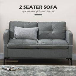 HOMCOM 133cm 2 Seater Sofa for Living Room Loveseat Sofa with Steel Legs in Dark Grey - thumbnail 4