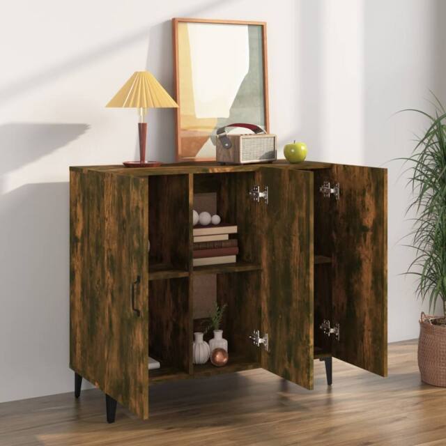 Berkfield Home Sideboard Smoked Oak 90x34x80 cm Engineered Wood in Brown - Size: 90 x 34 x 80 cm - image 1