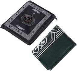 KAV Waterproof Pocket Prayer Mat with Compass - Ideal Travel Prayer Rug for Muslims in Black - Size: 110 cm x 60 cm - thumbnail 2
